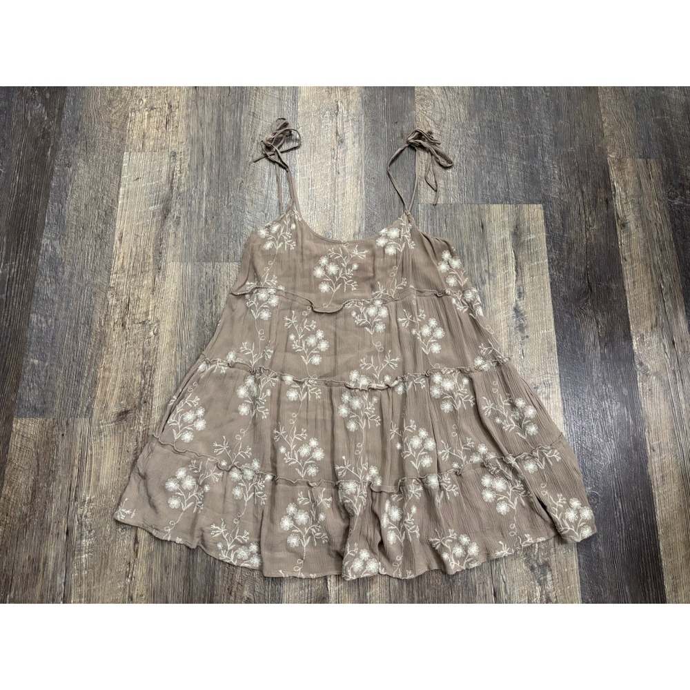 Speechless Womens XL Taupe Brown Floral Embroidered Tiered Tie Strap Cami Top